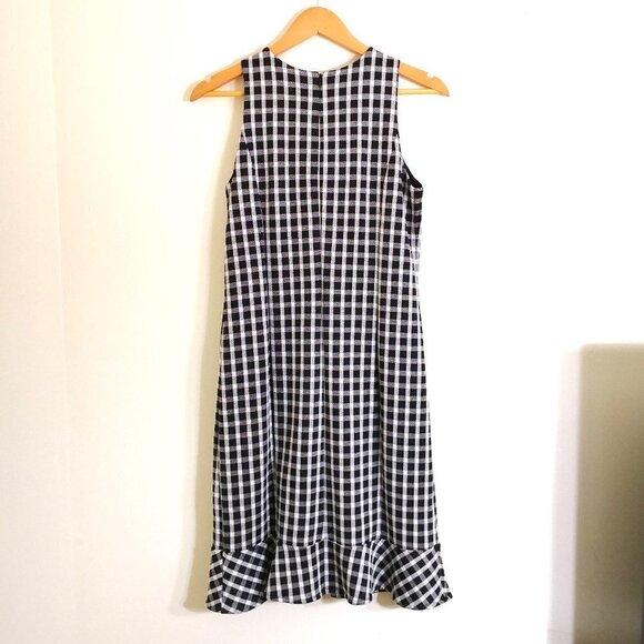 Ann Taylor Gingham Ruffle Hem Sheath Dress Black/White Size 4 - Picture 5 of 5